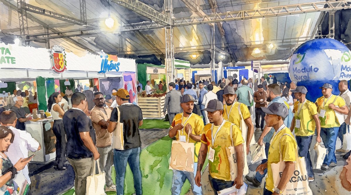 Participantes circulando entre os estandes da feira de negócios da ExpoCacau.